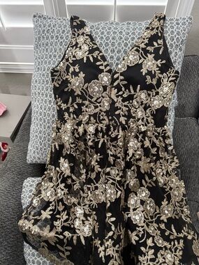 Altar'd State Black Dress with Gold Sequin Floral Detail